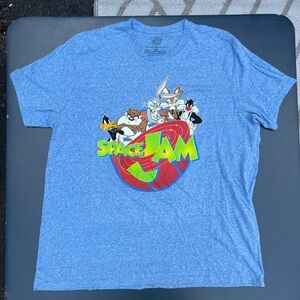 Men’s Blue Space Jam T-Shirt Large Looney Toons Graphic Stretch Short Sleeve XXL